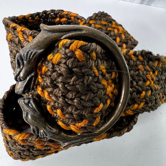 Vintage Wolf Head Buckle Braided Belt RARE  Medium main image 5